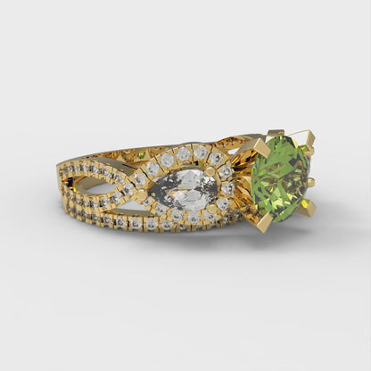 1.925 cttw Round Cut Natural Peridot Bridal Set - Solid Yellow Gold Engagement Ring & Wedding Band