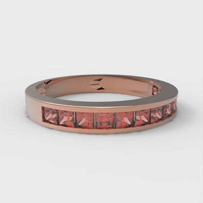 0.78 cttw Simulated Red Diamond Princess Cut Rose Gold Eternity Wedding Band