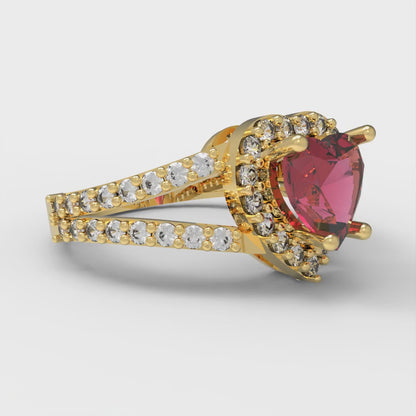 1.49 cttw Natural Garnet Hidden Halo Engagement Ring - Solid Gold (Heart Cut,6.5mm)