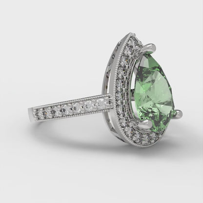 2.36 cttw Zirconia Simulated Green Diamond Hidden Halo Engagement Ring - Solid Gold (VVS1, Pear Cut,10x7mm)