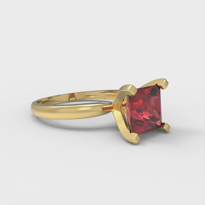 2 cttw Natural Garnet Solitaire  Engagement Ring - Solid Yellow Gold (VVS1, Princess Cut,7.0mm)
