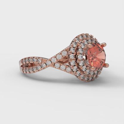 1.3125 cttw Zirconia Simulated Red Diamond Solitaire with Zirconia Simulated Diamond Accents Engagement Ring - Solid Gold (VVS1, Round Cut,6mm)