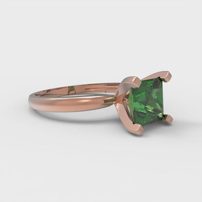 1.5 cttw Simulated Emerald Solitaire  Engagement Ring - Solid Gold (Princess Cut,6.5mm)