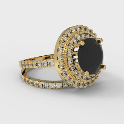 2.73 cttw Round Cut Natural Onyx Bridal Set - Solid Yellow Gold Engagement Ring & Wedding Band