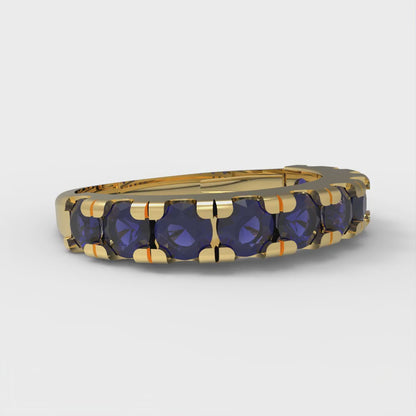 1 cttw Simulated Blue Sapphire Round Cut Yellow Gold Eternity Wedding Band