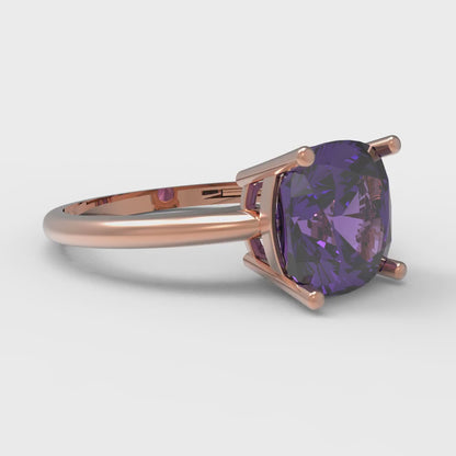 2.5 cttw Natural Amethyst Solitaire  Engagement Ring - Solid Gold (Cushion Cut,8mm)