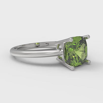 2 cttw Natural Peridot Solitaire  Engagement Ring - Solid White Gold (VVS1, Cushion Cut,7mm)