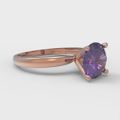 1.5 cttw Natural Amethyst Solitaire  Engagement Ring - Solid Gold (Round Cut,7.5mm)