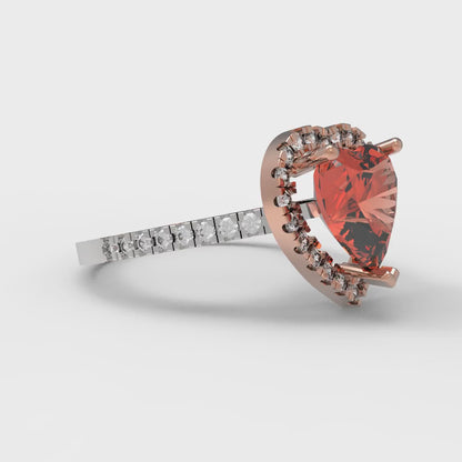2.285 cttw Zirconia Simulated Red Diamond Hidden Halo Engagement Ring - Solid White/Rose Gold (VVS1, Heart Cut,8mm)