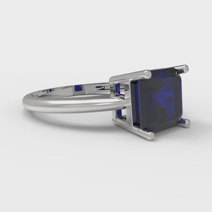 2 cttw Simulated Blue Sapphire Solitaire  Engagement Ring - Solid Gold (Asscher Cut,7.0mm)