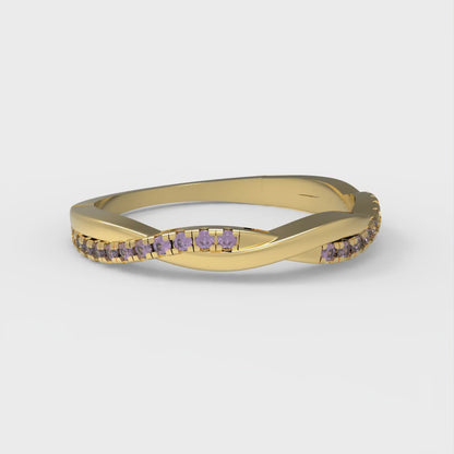 0.16 cttw Natural Amethyst Round Cut Yellow Gold Eternity Wedding Band