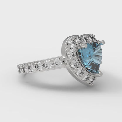 2.03 cttw Natural Swiss Blue Topaz Hidden Halo Engagement Ring - Solid Gold (Heart Cut,7.0mm)