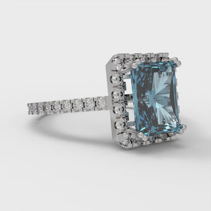 1.86 cttw Natural Sky Blue Topaz Hidden Halo Engagement Ring - Solid Gold (Emerald Cut,7.5x5.5mm)