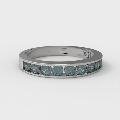 0.39 cttw Natural London Blue Topaz Round Cut White Gold Eternity Wedding Band