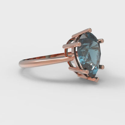 2 cttw Natural London Blue Topaz Solitaire  Engagement Ring - Solid Gold (Pear Cut,10x7mm)