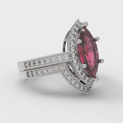 2.4875 cttw Marquise Cut Natural Garnet Bridal Set - Solid White Gold Engagement Ring & Wedding Band