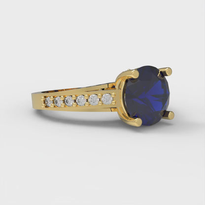 2.21 cttw Simulated Blue Sapphire Solitaire with Zirconia Simulated Diamond Accents Engagement Ring - Solid Gold (Round Cut,8.0mm)