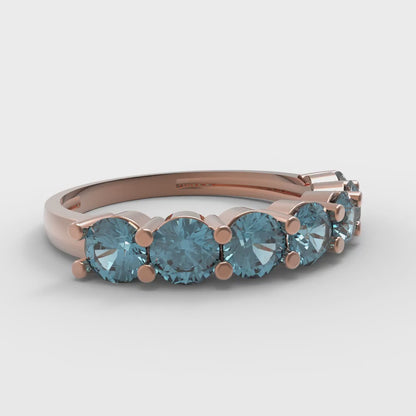1.19 cttw Natural Swiss Blue Topaz Round Cut Rose Gold Eternity Wedding Band