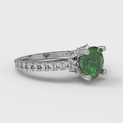 1.465 cttw Simulated Emerald Solitaire with Zirconia Simulated Diamond Accents Engagement Ring - Solid Gold (Round Cut,6.5mm)