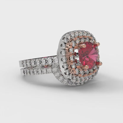 1.7825 cttw Round Cut Natural Garnet Bridal Set - Solid White/Rose Gold Engagement Ring & Wedding Band