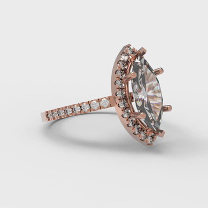 2.38 cttw Certified Moissanite Hidden Halo Engagement Ring - Solid Gold (VVS1, D-F,Marquise Cut,12x6mm )