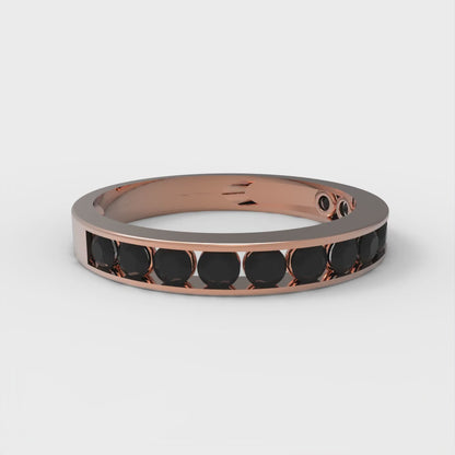 0.39 cttw Natural Onyx Round Cut Rose Gold Eternity Wedding Band