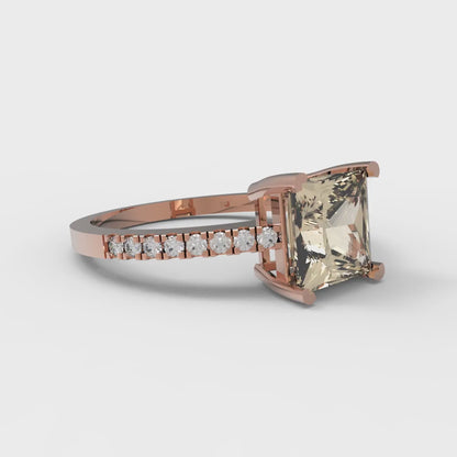 1.62 cttw Natural Morganite Solitaire with Zirconia Simulated Diamond Accents Engagement Ring - Solid Gold (Princess Cut,6.5mm)