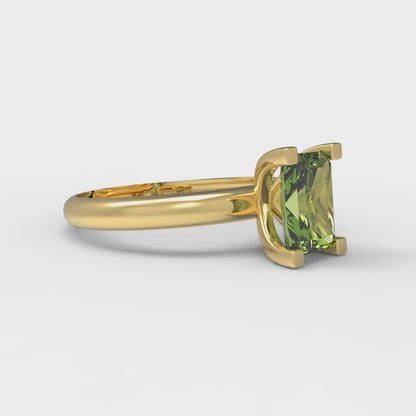 1 cttw Natural Peridot Solitaire  Engagement Ring - Solid Gold (Emerald Cut,7X5mm)