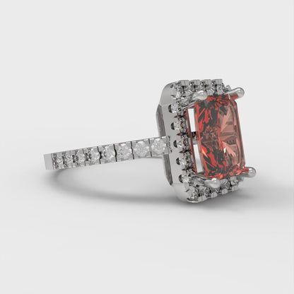 1.86 cttw Zirconia Simulated Red Diamond Hidden Halo Engagement Ring - Solid Gold (VVS1, Emerald Cut,7.5x5.5mm)