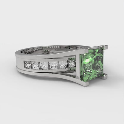 2.28 cttw Princess Cut Simulated Green Diamond Bridal Set - Solid White Gold Engagement Ring & Wedding Band