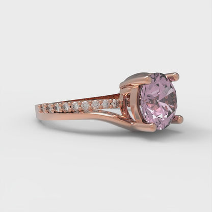 1.71 cttw Zirconia Simulated Pink Diamond Solitaire with Zirconia Simulated Diamond Accents Engagement Ring - Solid Rose Gold (VVS1, Round Cut,7.5mm)