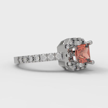 0.89 cttw Zirconia Simulated Red Diamond Hidden Halo Engagement Ring - Solid Gold (VVS1, Princess Cut,4.5mm)