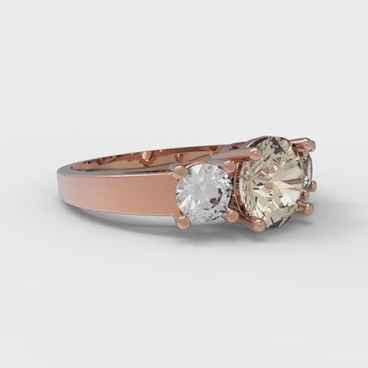 1.5 cttw Natural Morganite Three-Stone Engagement Ring - Solid Gold (Round Cut,6.5mm)