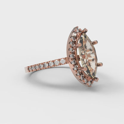 2.38 cttw Natural Morganite Hidden Halo Engagement Ring - Solid Gold (Marquise Cut,12x6mm )