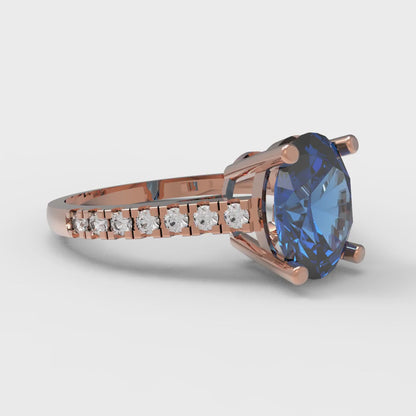 2.21 cttw Simulated Tanzanite Solitaire with Zirconia Simulated Diamond Accents Engagement Ring - Solid Gold (Oval Cut,9X7mm)