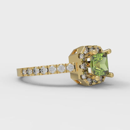 0.89 cttw Natural Peridot Hidden Halo Engagement Ring - Solid Gold (Princess Cut,4.5mm)
