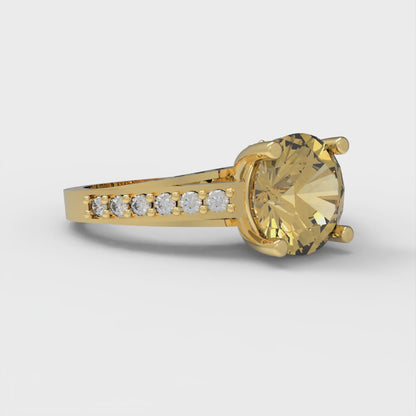 2.21 cttw Zirconia Simulated Yellow Diamond Solitaire with Zirconia Simulated Diamond Accents Engagement Ring - Solid Gold (VVS1, Round Cut,8.0mm)