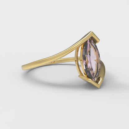 2 cttw Zirconia Simulated Pink Diamond Solitaire  Engagement Ring - Solid Yellow Gold (VVS1, Marquise Cut,12x6mm )