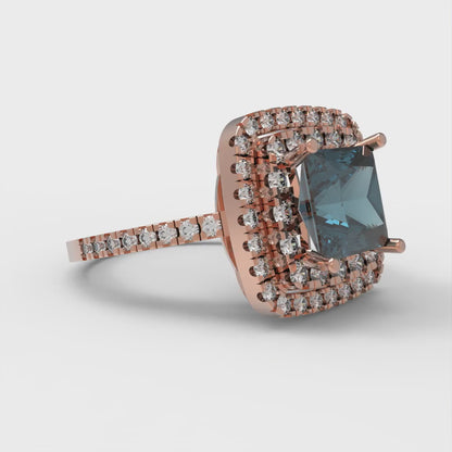 2.07 cttw Natural London Blue Topaz Hidden Halo Engagement Ring - Solid Rose Gold (VVS1, Princess Cut,6.5mm)