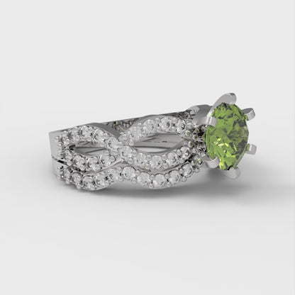 1.57 cttw Round Cut Natural Peridot Bridal Set - Solid White Gold  Engagement Ring & Wedding Band