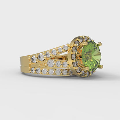2.32 cttw Round Cut Natural Peridot Bridal Set - Solid Yellow Gold Engagement Ring & Wedding Band