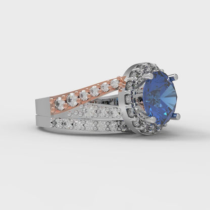 2.32 cttw Round Cut Simulated Tanzanite Bridal Set - Solid White/Rose Gold Engagement Ring & Wedding Band