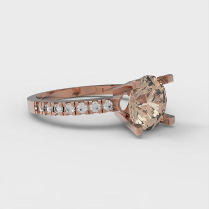 1.71 cttw Yellow Moissanite Solitaire with Zirconia Simulated Diamond Accents Engagement Ring - Solid Rose Gold (VVS1, Round Cut,7.5mm)