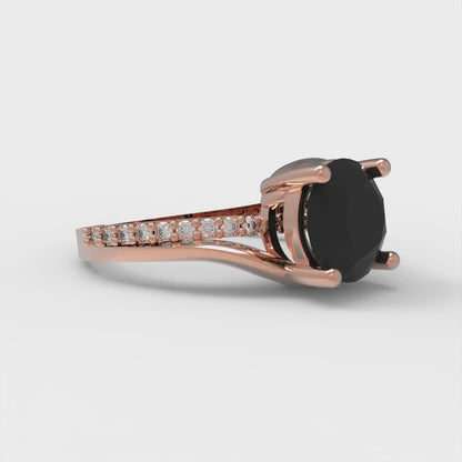 1.71 cttw Natural Onyx Solitaire with Zirconia Simulated Diamond Accents Engagement Ring - Solid Rose Gold (VVS1, Round Cut,7.5mm)