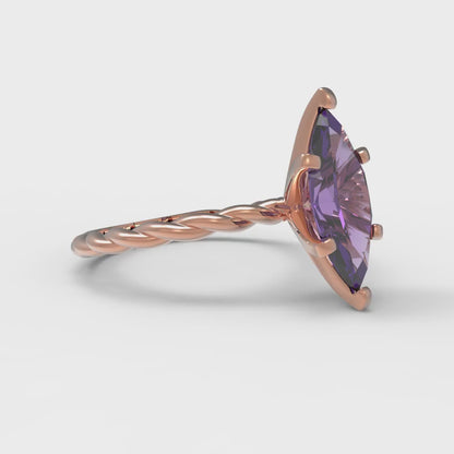 2 cttw Natural Amethyst Solitaire  Engagement Ring - Solid Gold (Marquise Cut,12x6mm )