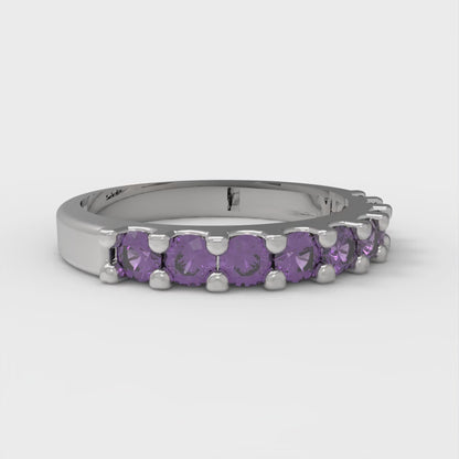 0.63 cttw Natural Amethyst Round Cut White Gold Eternity Wedding Band