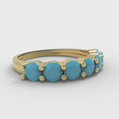 1.19 cttw Simulated Turquoise Round Cut Yellow Gold Eternity Wedding Band