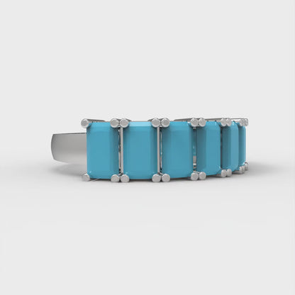 2.61 cttw Simulated Turquoise Emerald Cut White Gold Eternity Wedding Band