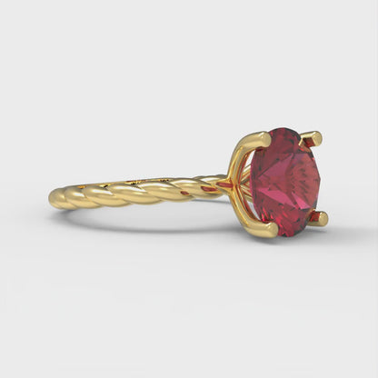 2 cttw Natural Garnet Solitaire  Engagement Ring - Solid Gold (Round Cut,8.0mm)