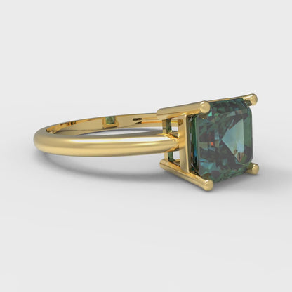 1.5 cttw Blue Moissanite Solitaire  Engagement Ring - Solid Gold (Asscher Cut,6.5mm)